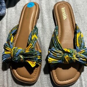 Kensie Women's Sandals with Blue and Yellow Knotted Straps
